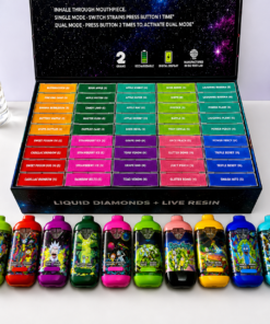 Rick and Morty Disposable Vape 2G display box with colorful dual-flavor disposable vapes.