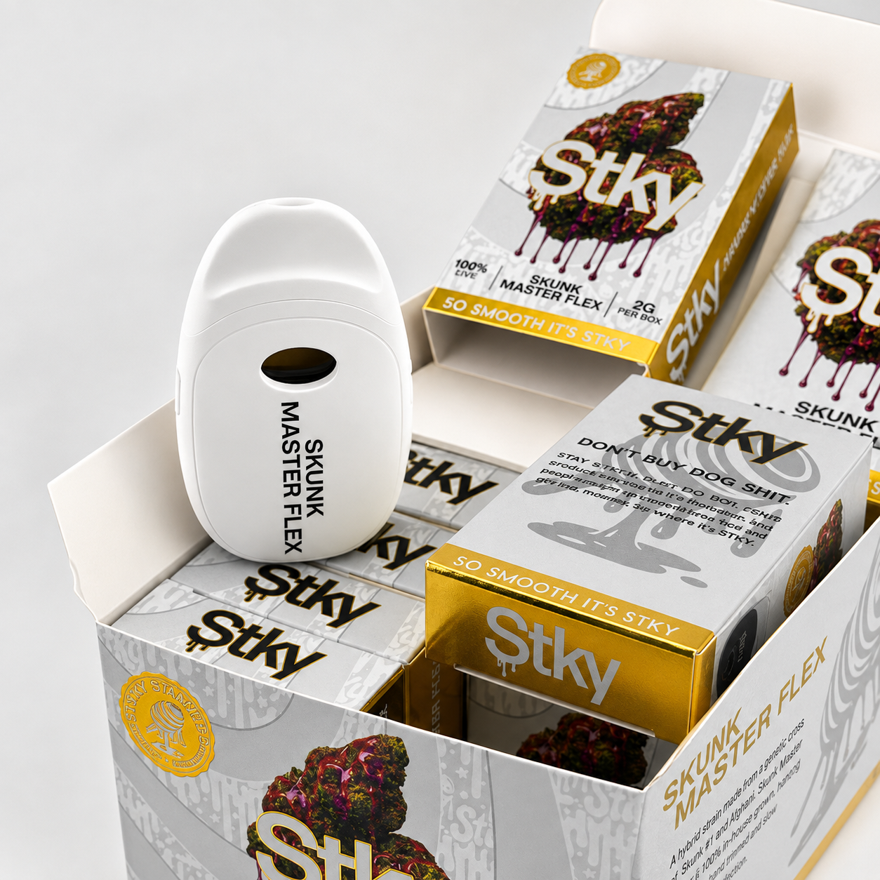 Stky Disposable Skunk Master Flex vape and open display box