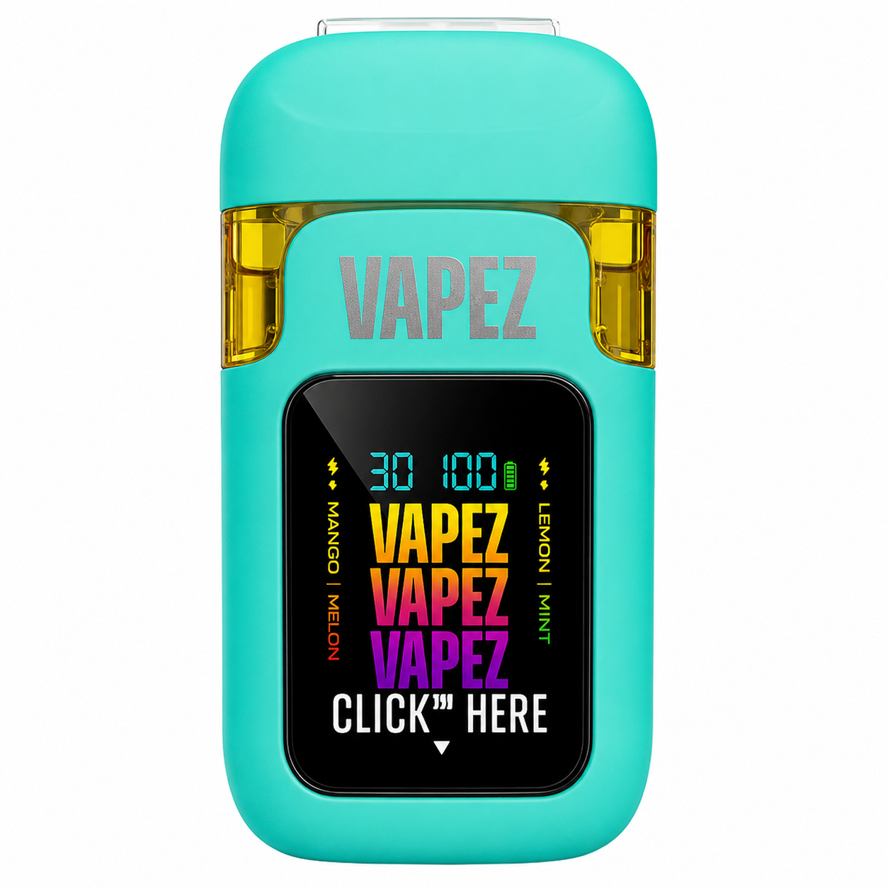Vapez 2G Disposable turquoise vape device with digital display and liquid viewing windows