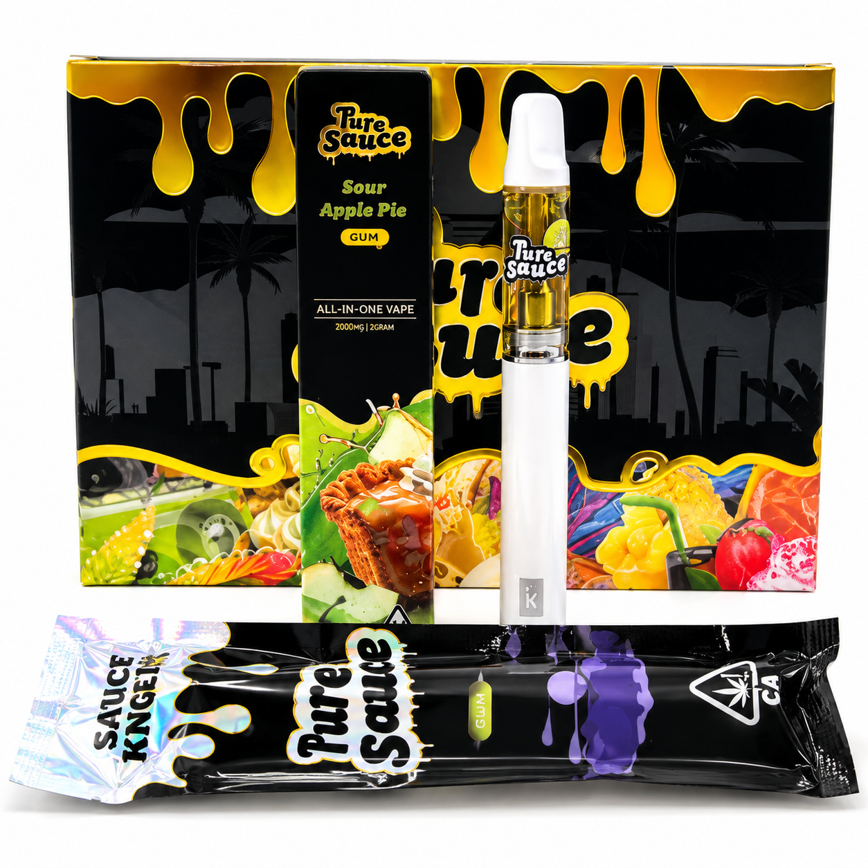 PURE SAUCE 2G Disposable Sour Apple Pie all-in-one vape with black and gold packaging