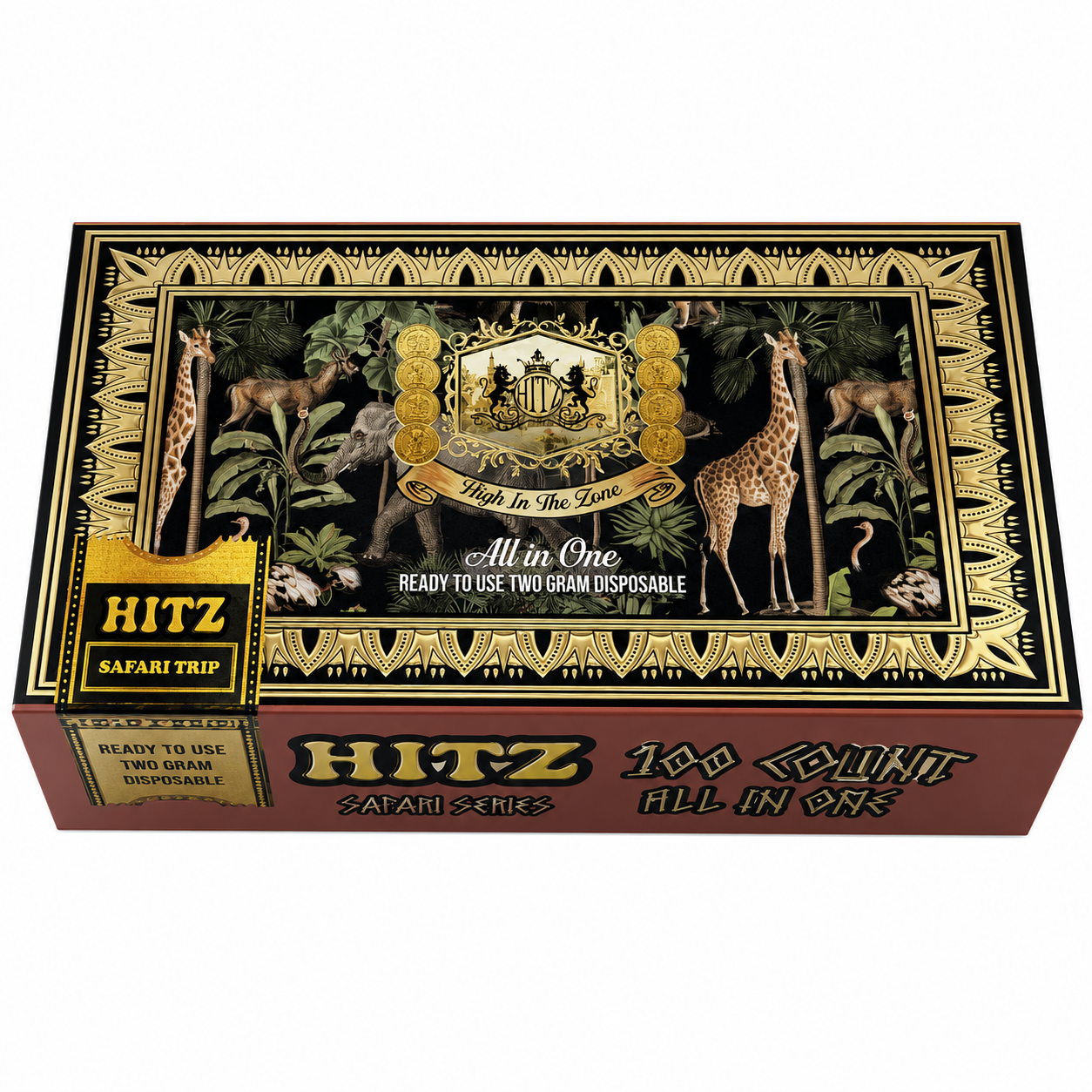 HITZ 2G Disposable Safari Edition 100 count display box with assorted flavors