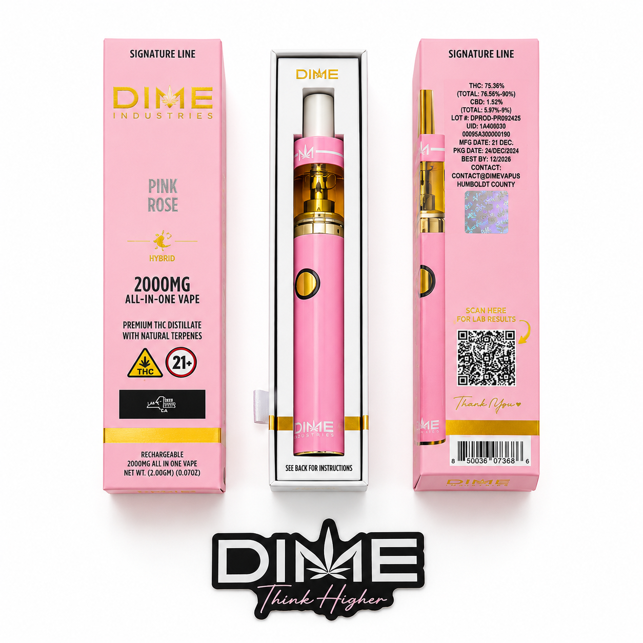 Super Dime 2G Disposable Pink Rose displayed with front and back retail boxes.