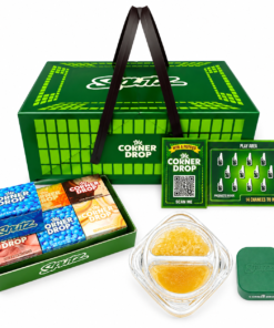Splitz Wax Corner Drop Edition concentrate jar with dual-texture wax and branded green Corner Drop packaging
