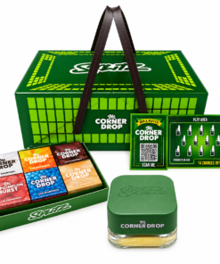 Splitz Wax Corner Drop Edition jar with green lid and Corner Drop gift-style packaging.