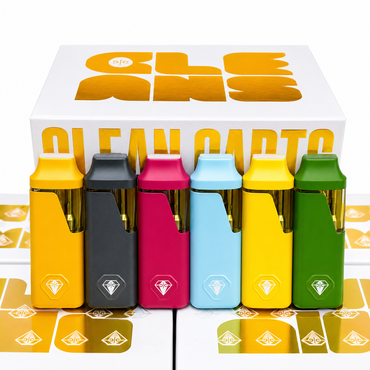 Clean Carts Disposable 2G vape devices with Liquid Diamonds and Live Resin packaging