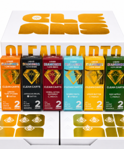 Clean Carts Disposable 2G flavor selection with colorful vape devices and boxes
