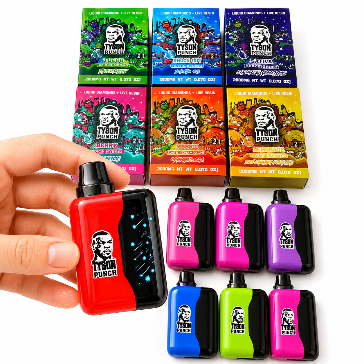 Tyson Punch 2G disposable vape with colorful device design and product packaging
