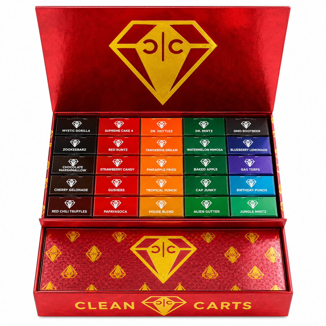 Clean Carts 2G Disposable Summer Edition flavor collection in red display box