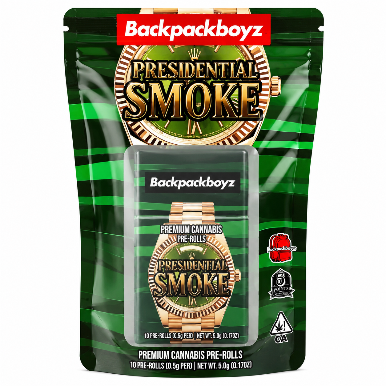 Backpack Boyz premium cannabis pre rolls in colorful branded packaging