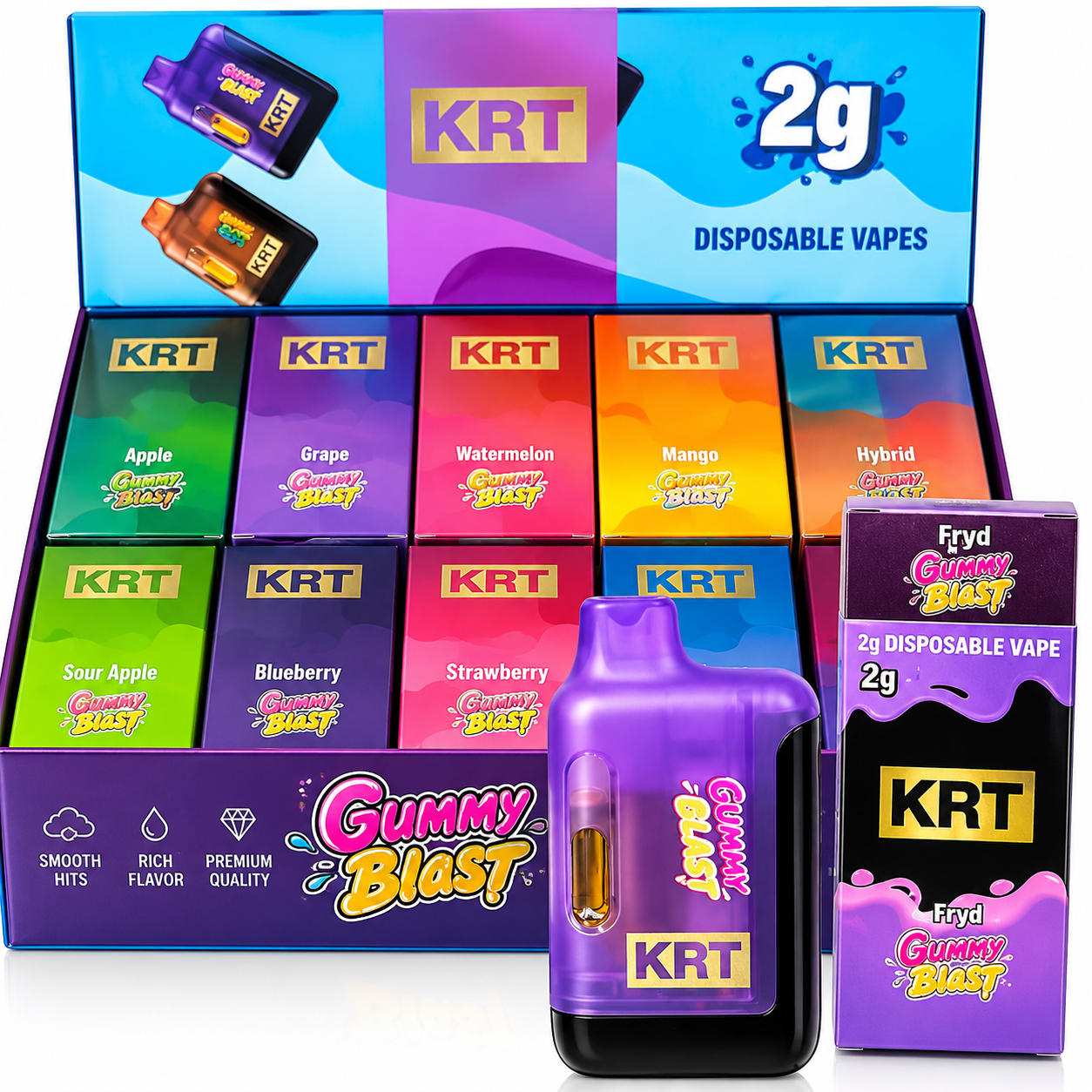 KRT 2g Disposable vape device with colorful branded packaging