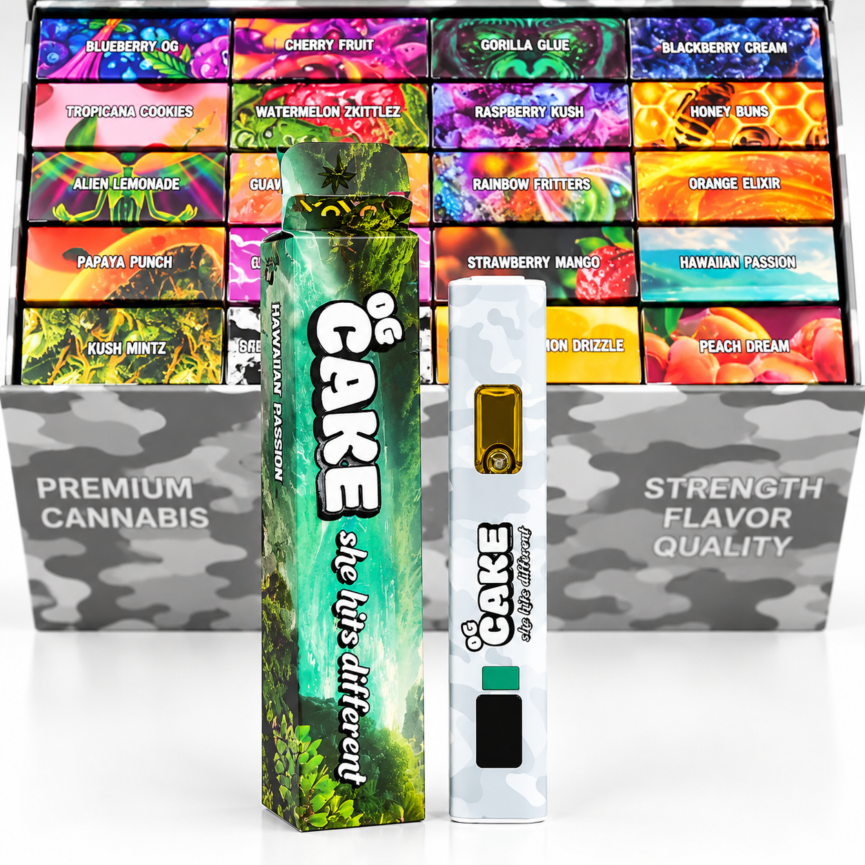 Cake 2G Disposable vape with OG Cake branded camouflage packaging