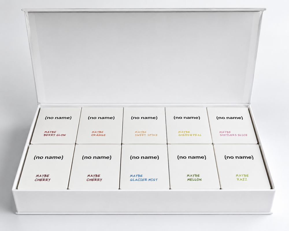 No Name 2G Disposable vape packaging with white retail boxes and color-coded flavor labels