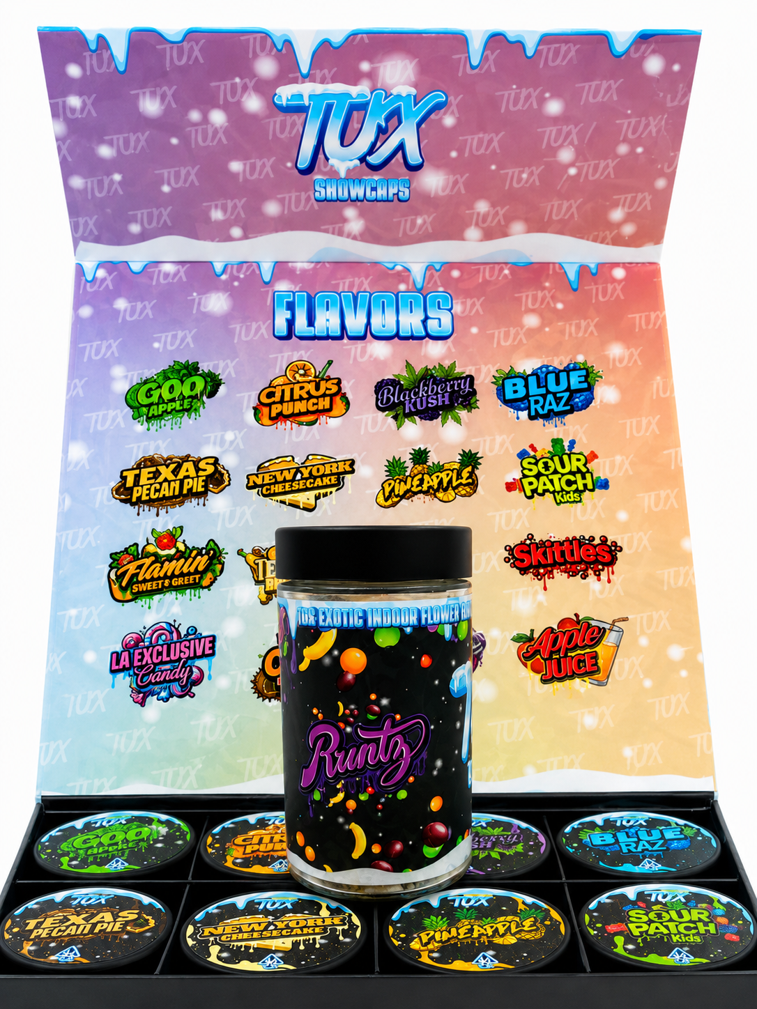 TUX Snowcaps 16 one-ounce jars 1 pound flower box