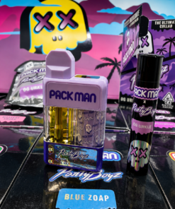 Packman 3G Disposable with Party Boyz pre-roll and Blue Zoap packaging