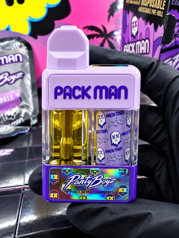 Packman 3G Disposable with Party Boyz pre-roll and Blue Zoap packaging