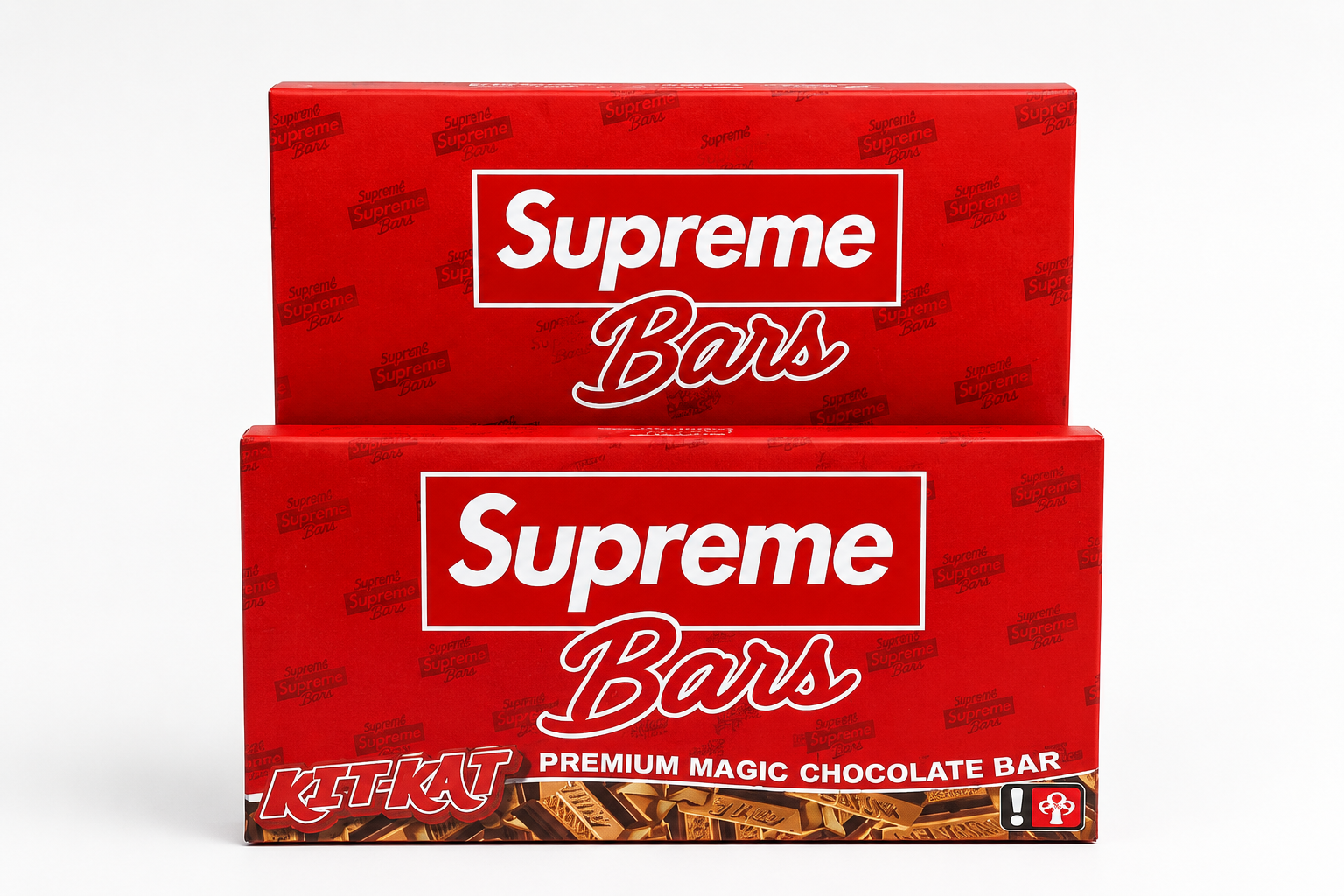 Supreme Mushroom Chocolate Bars Kit Kat red package with Supreme Bars display box