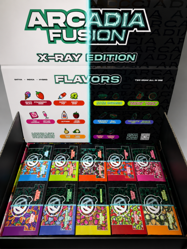 Arcadia Fusion 2G dual flavor vape X-Ray Edition display box