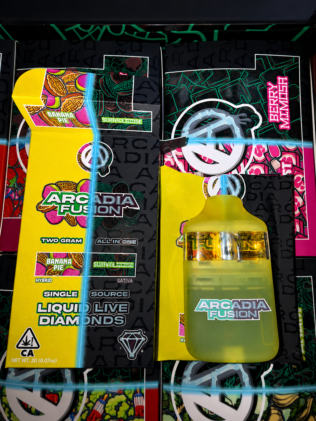 Arcadia Fusion 2G dual flavor vape X-Ray Edition display box