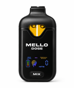 Mello Dose 2G Disposable dual-tank all-in-one device with two paired selections and integrated Mix Mode display.