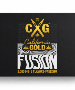 California Gold Fusion 3G 3-in-1 disposable vape retail box with black packaging, gold CXG branding, Fusion logo and 3,000 MG 3 Flavors Freedom text.