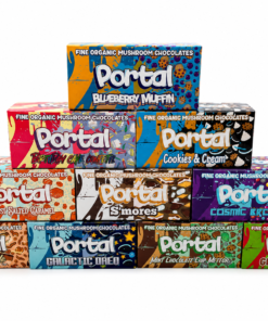 Portal Mushroom Chocolate Bars 6G collection in holographic flavor boxes