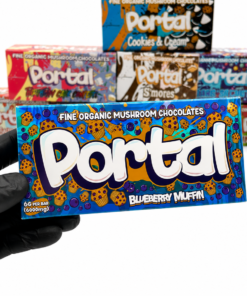 Portal Mushroom Chocolate Bars 6G collection in holographic flavor boxes