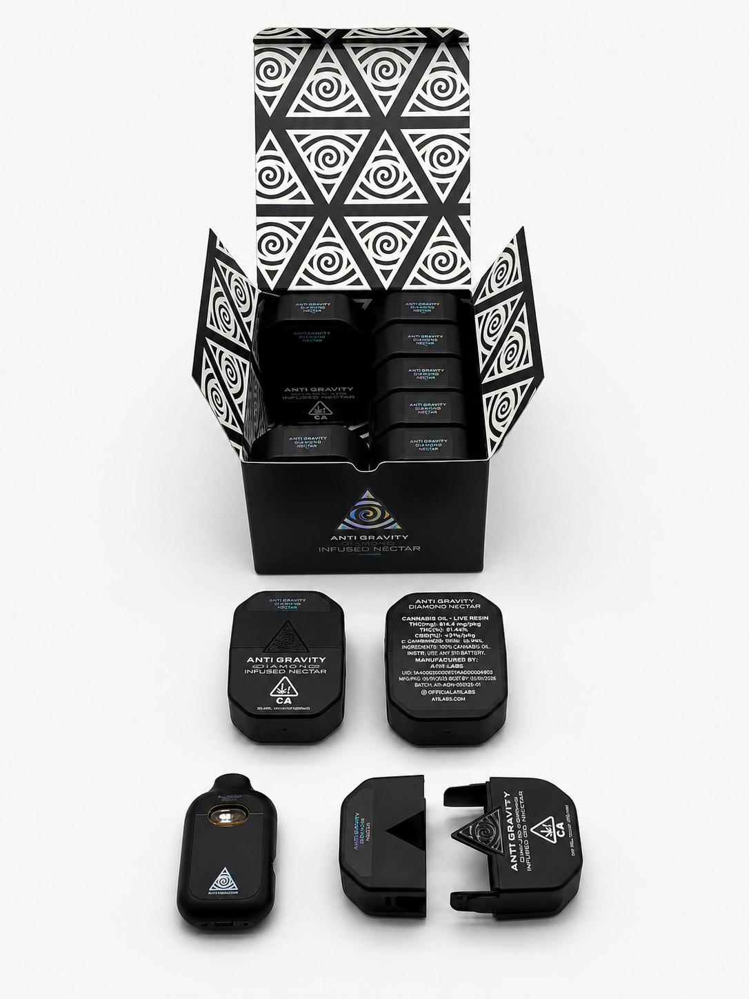 Anti Gravity 2G Disposable wholesale case featuring Liquid Live Diamonds 2.0G all-in-one vape packaging in black finish.