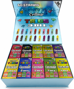 Crybaby Trios 3 in 1 3G Disposable 50-pack wholesale display with multiple flavor options