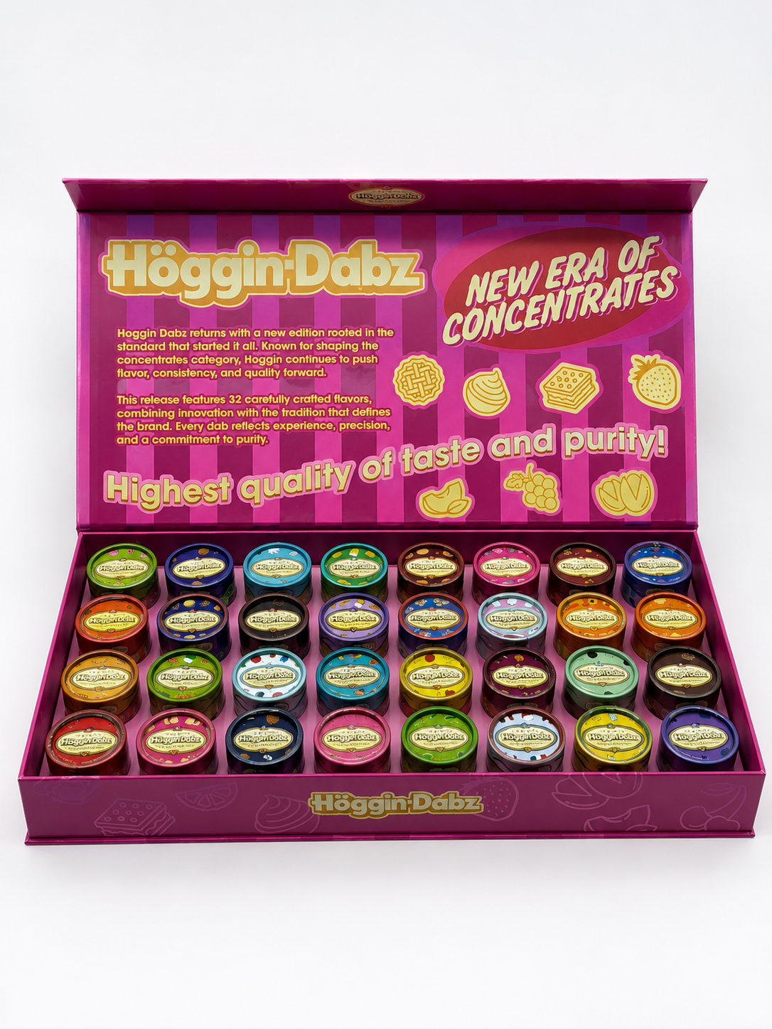 Höggin Dabz Live Resin Concentrates 32-flavor display box and granular concentrate